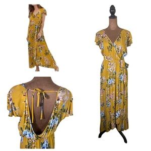 Band of Gypsies Women Sz S faux wrap floral Jasmine ruffled dolman maxi dress